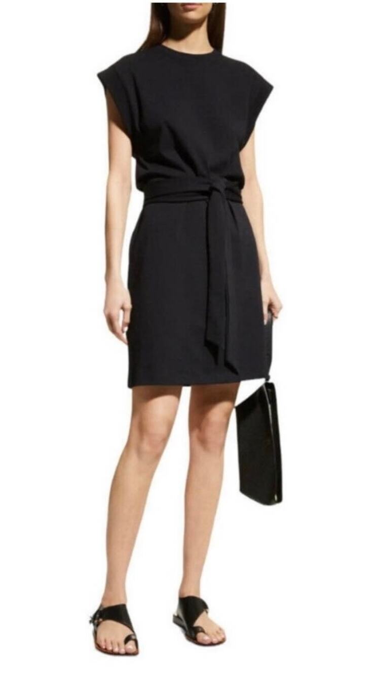 Vince Cotton Tie T-Shirt Mini Dress Black Size XS